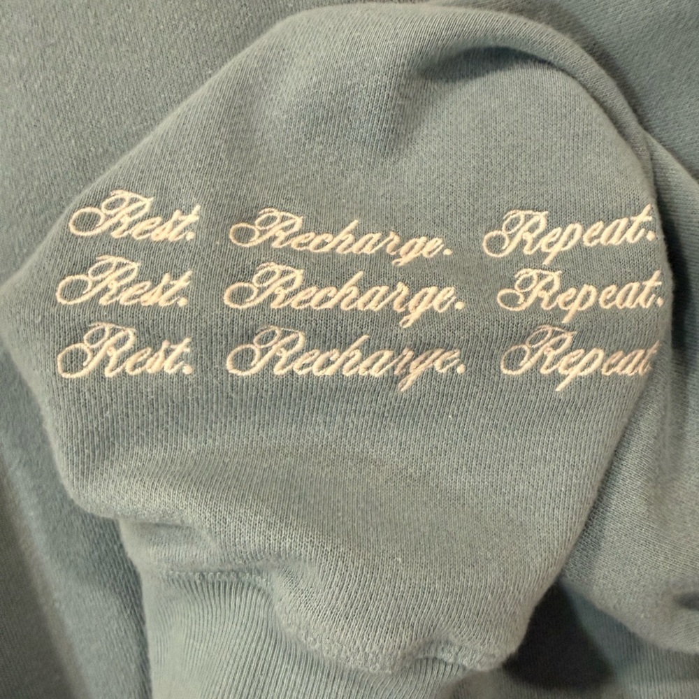 PINK Victoria’s Secret Oversize Crewneck Sweatshirt Blue Teal XL Fleece Pullover - Picture 5 of 8